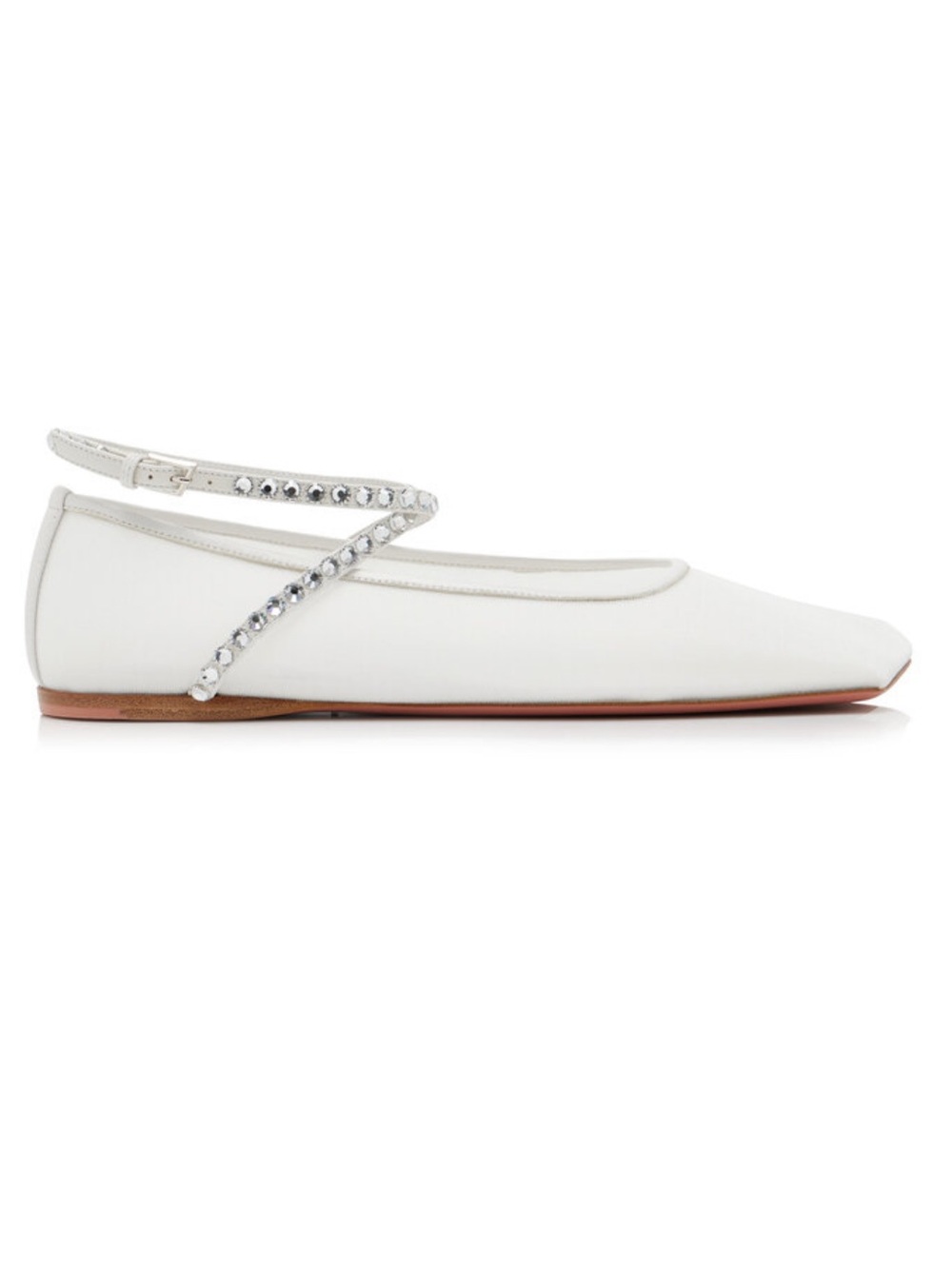 Amina Muaddi White Ane Crystal Mesh Ballerina Flats  - Size 41